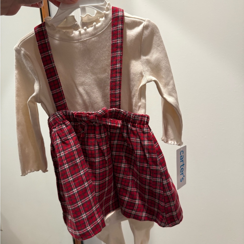 Carter's Ivory Top and Red Plaid Skirt Set